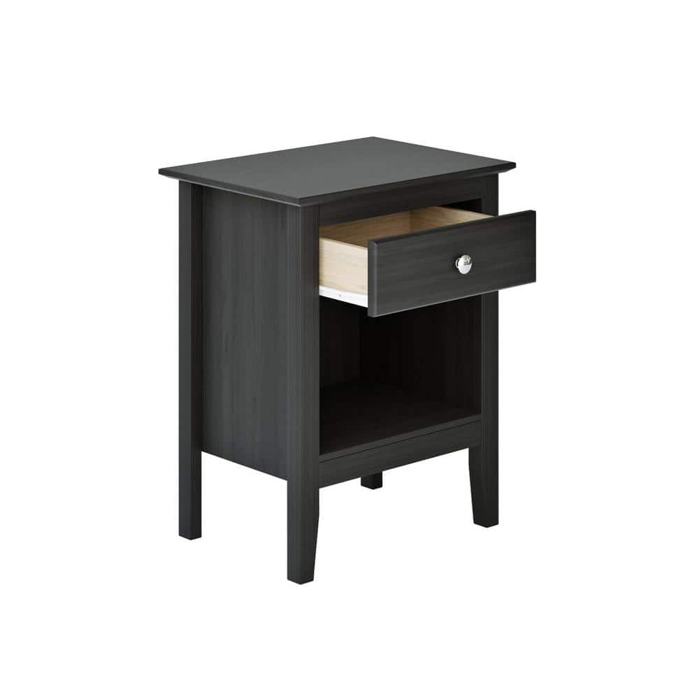 Espresso Solid Pine 1-Drawer Nightstand with Cubby