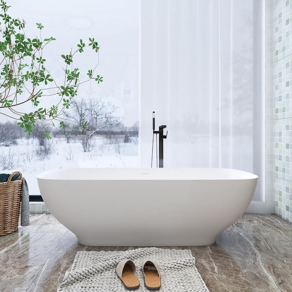 Unbranded 67 in. x 30 in. Handcrafted Stone Resin Freestanding Soaking Bathtub with Overflow in Matte White