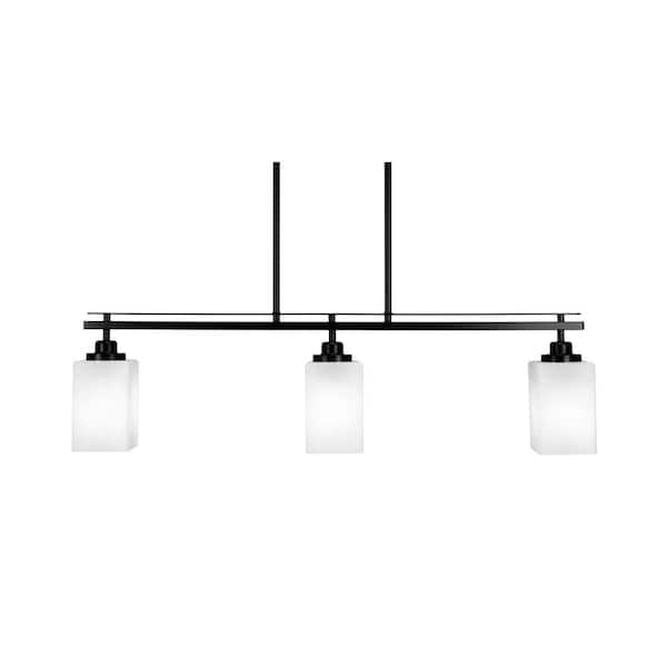 Unbranded Monroe 3-Light, Matte Black Billiard Light, Any room with 4 in. White Muslin Glass Shades no bulbs included