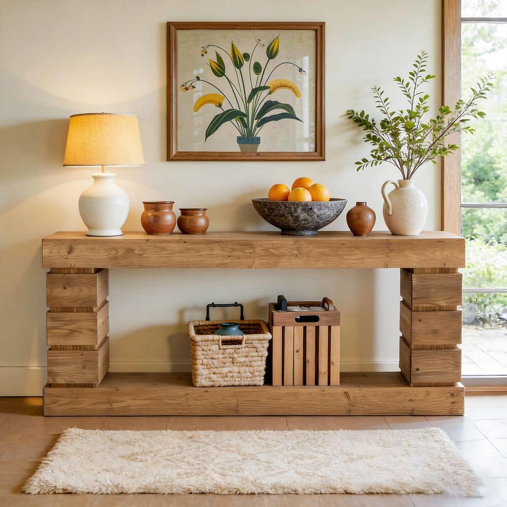Turrella 62.99 in. Brown Rectangle Solid Wood Console Table, Entryway Table for Hallway, Living Room
