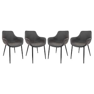 Markley Charcoal Black Modern Leather Dining Arm Chair with Black Metal Legs (Set of 4)