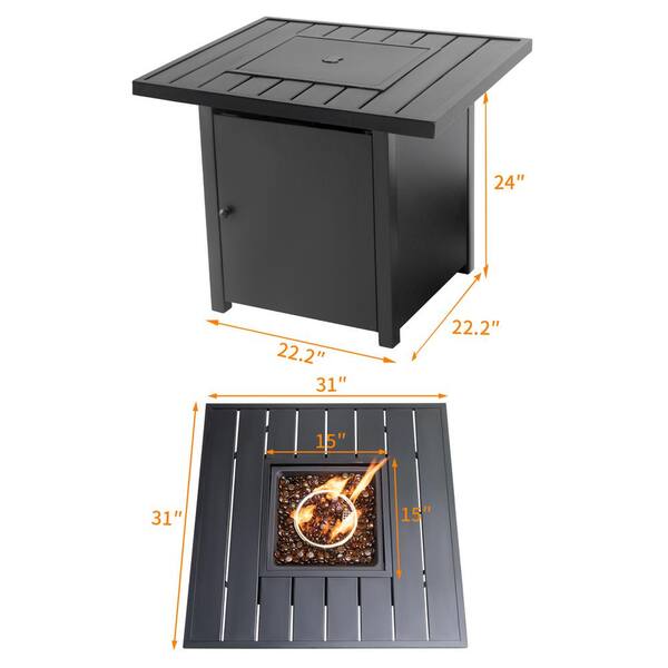 Camping,Courtyard,Deck Garden 31Inch Gas Propane Fire Pit,40000BTU Outdoor Auto-Ignition Rectangular Fire Table,CSA Certification Patio Table with Lid for Backyard Square-31inch