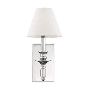 Washburn 7 in. W x 15 in. H 1-Light Polished Nickel Wall Sconce with White Linen Shade