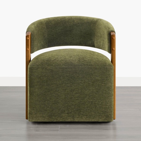 Ines Green Fabric Modern Upholstered Dining Chairs with Discreet Rolling Wheels for Dining Room, Kitchen