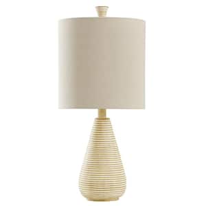 24 in. Beige Table Lamp with Cream Hardback Fabric Shade