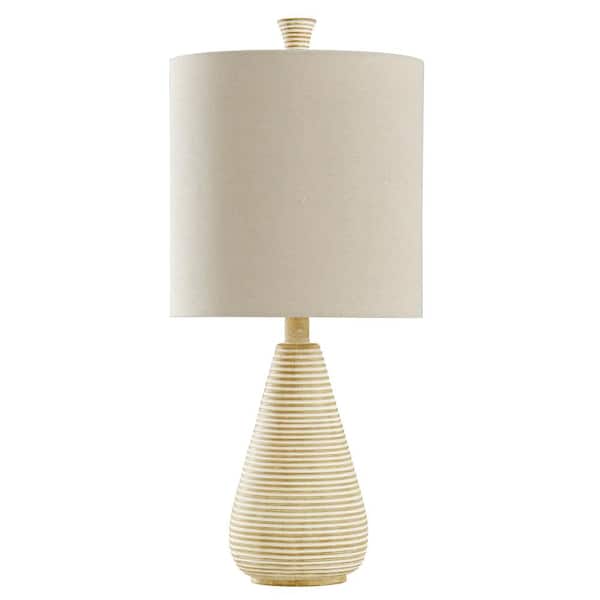 StyleCraft 24 in. Beige Table Lamp with Cream Hardback Fabric Shade