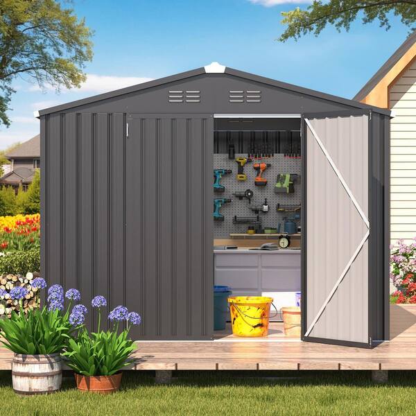 Zeus & Ruta 6 ft. W x 8 ft. D Arched Gray Metal Outdoor Storage