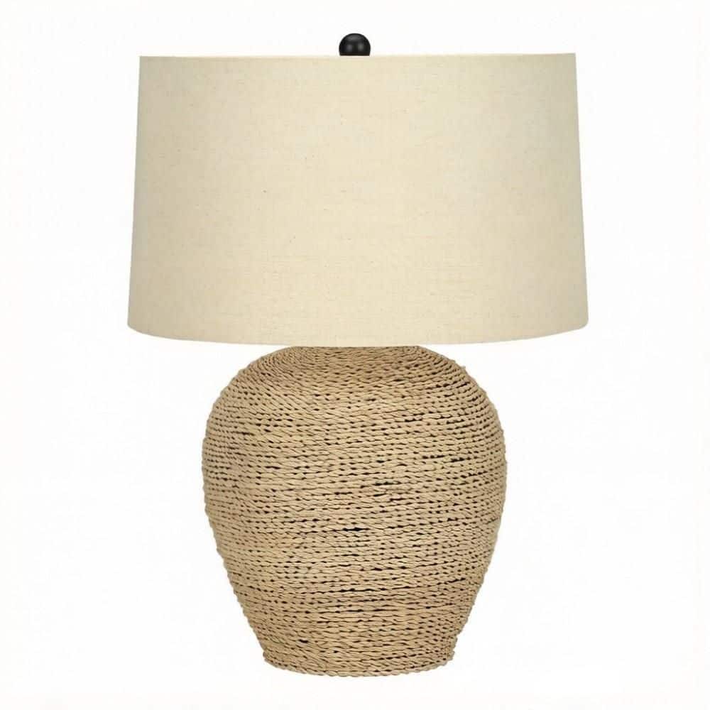 25 in. Brown Rattan Transitional Table Lamp with Ginger Jar Shape and Beige Linen Drum Shade for Living Room, Bedroom price history on PriceWatchPro