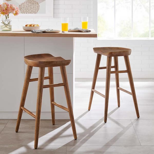 Saville 27 in. in Walnut Backless Wood Counter Stools - Set of 2