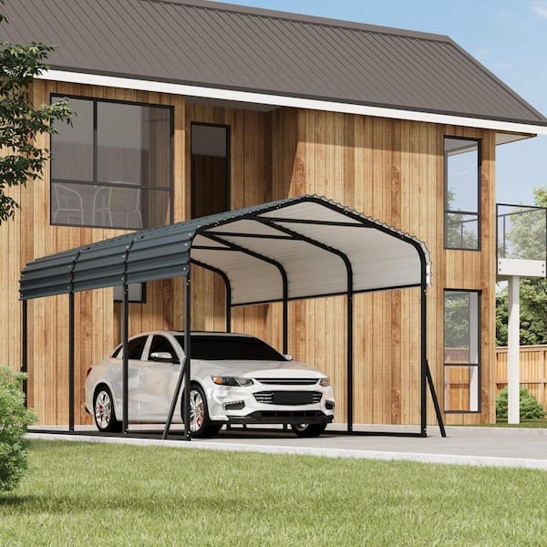 10x15 FT Metal Carport, Galvanized Steel Roof, Reinforced Base, SUV/Truck/Boat