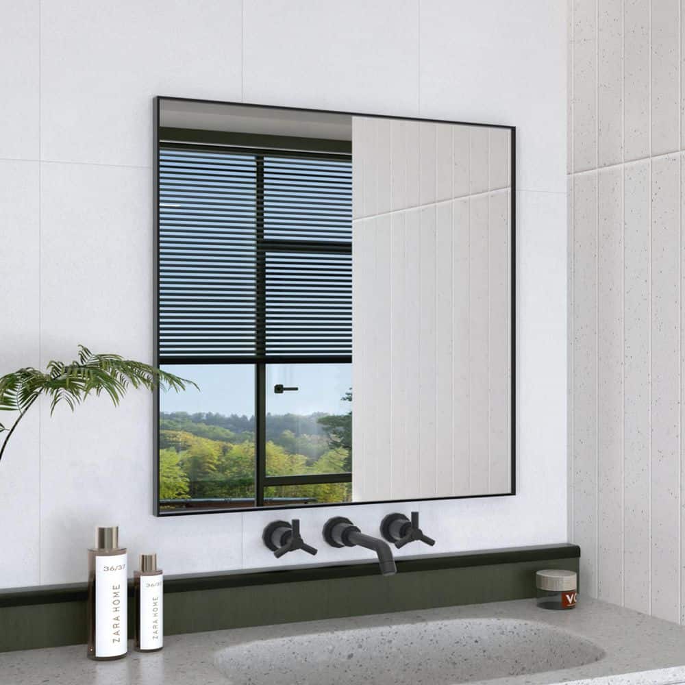 Oblivion 30 in. W. x 30 in. H Rectangular Framed Wall Bathroom Vanity Mirror in Matte Black price history on PriceWatchPro