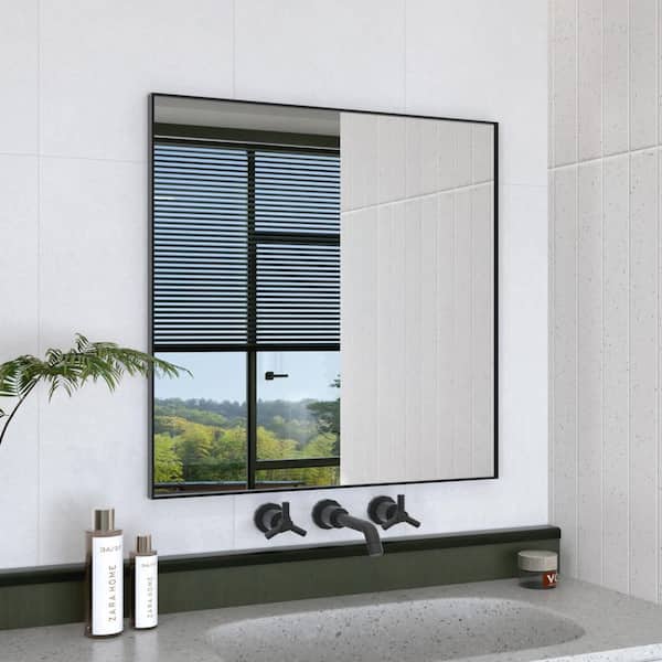Hermitage Bath Oblivion 30 in. W. x 30 in. H Rectangular Framed Wall Bathroom Vanity Mirror in Matte Black