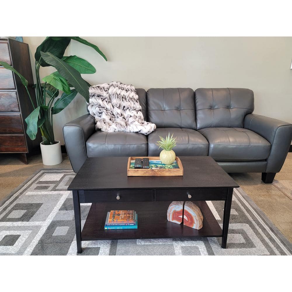 Charcoal Gray Bamboo Coffee Table with Storage Drawers