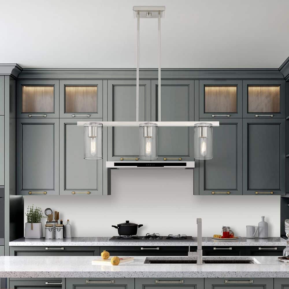 Clarion Brushed Nickel 3-Light Linear Chandelier with Clear Glass