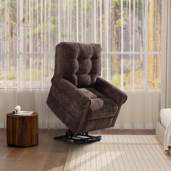 Irwin 36 in. Power Lift Assistance Recliner Arm Chair in Chocolate Brown Chenille