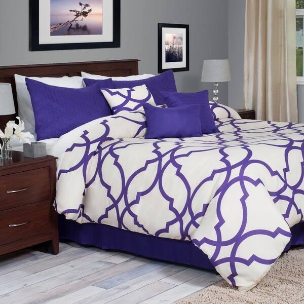 Lavish Home Trellis 7-Piece Purple Queen Comforter Set