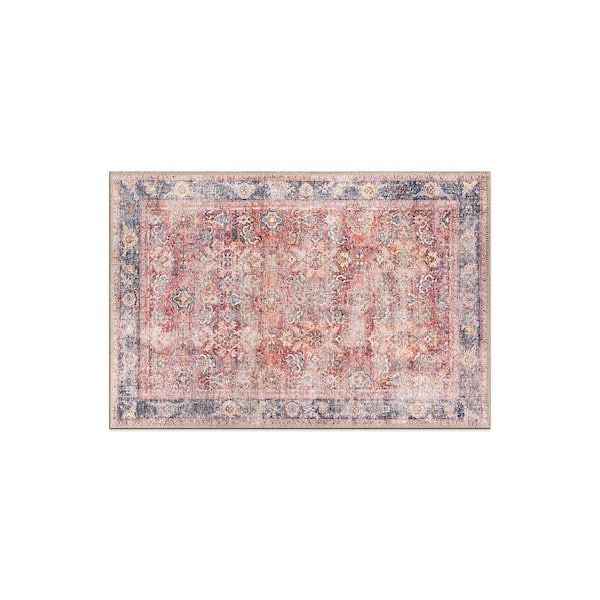 World Rug Gallery Amber Red 2 ft. x 3 ft. Vintage Bordered Machine Washable Non Slip Area Rug