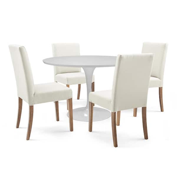 Herval 5 Piece Round White/Almond Oak/Beige Wood Top Dining Set Seats 4