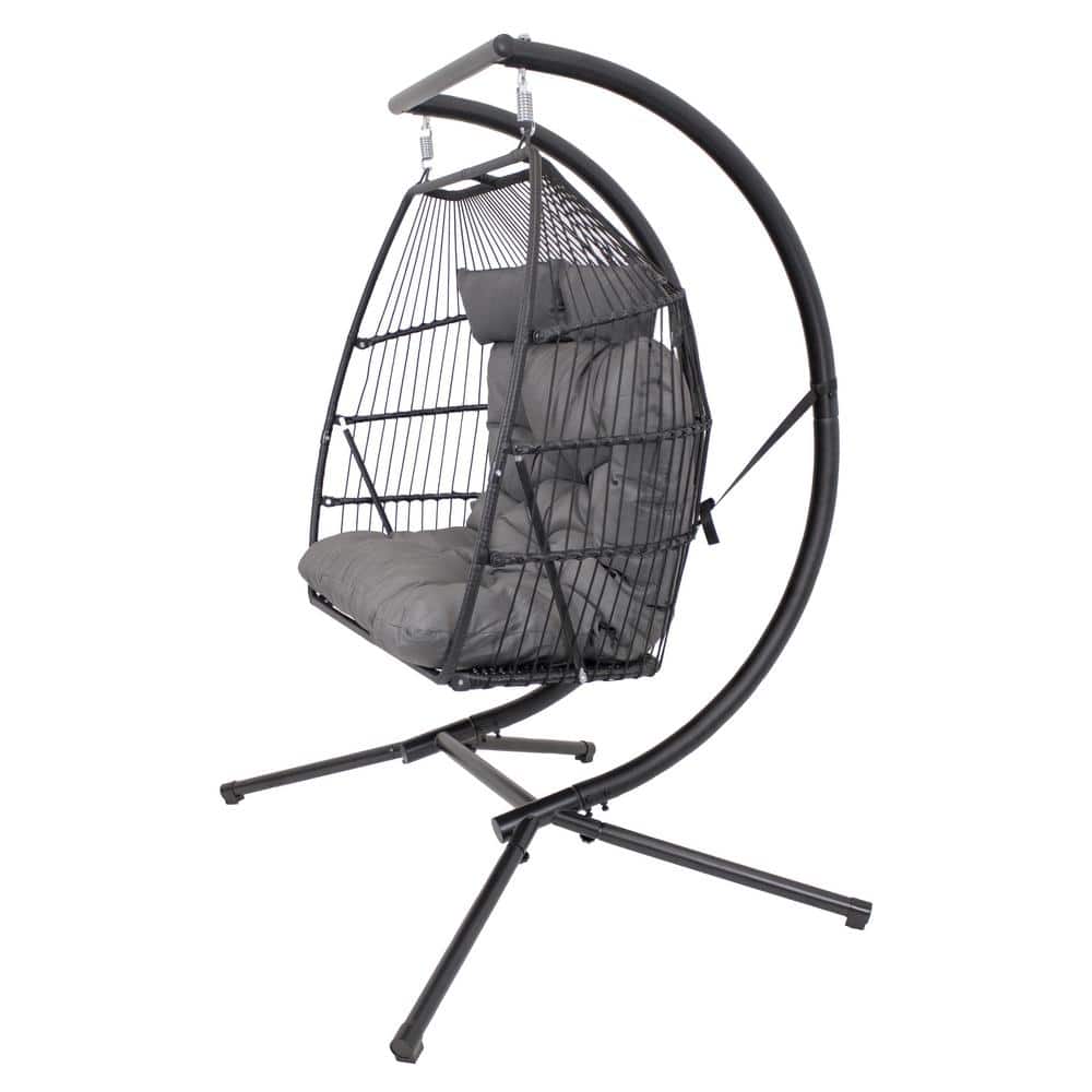 Dark Gray Double Egg Hanging Chair with Cushions and Steel Stand