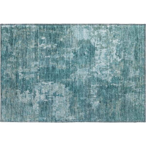 Mayfield Premium Machine Washable Abstract AMF2361 Teal 3 ft. x 4 ft. Area Rug