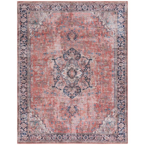 Serapi Rust/Navy 9 ft. x 12 ft. Machine Washable Border Ornate Area Rug