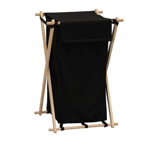 HOUSEHOLD ESSENTIALS X-Frame Wood Laundry Hamper Folding Wood Frame with Washable Poly-Cotton Bag