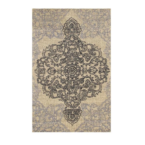 EORC Ivory 8 ft. 9 in. x 11 ft. 9 in. Hand-Tufted Wool Bohemian Medallion Area Rug