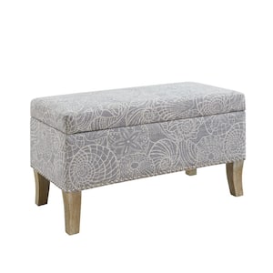 Stephanie Grey Upholstered Storage Ottoman with Seashell Pattern