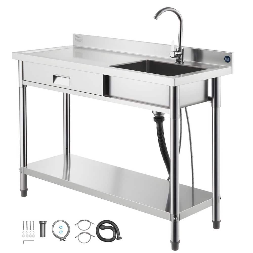 VEVOR 47.2 in. Commercial Sink, Rolling Single Bowl Kitchen Sink