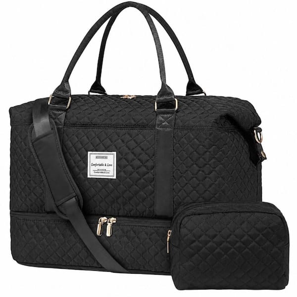 13.58 in. Black Travel Duffle Bag with Toiletry Bag, Weekender Bags with Shoe Compartment and Wet Pocket