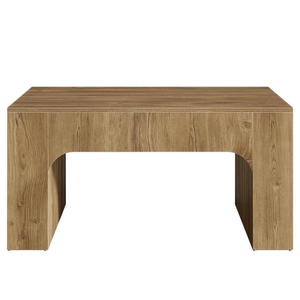 Allan 39.4 in. Brown Large Square Wood Coffee Table Center Cocktail Table with Underside Curves Design for Living Room