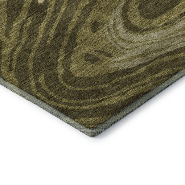 Mayfield Premium Machine Washable Abstract AMF1051 Olive 3 ft. x 4 ft. Area Rug