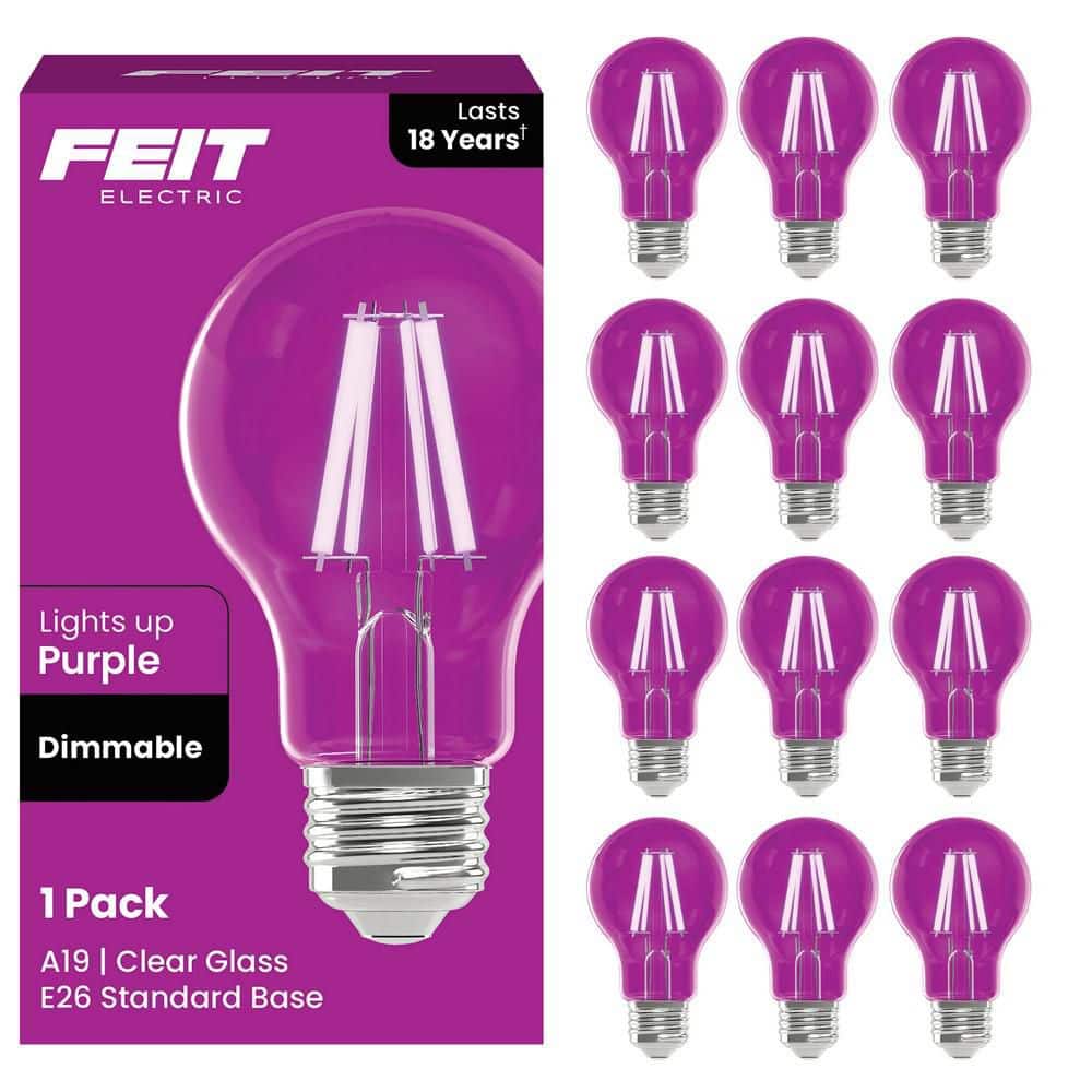Feit Electric 25-Watt Equivalent A19 Dimmable Filament Purple Colored Glass E26 Medium Base LED Light Bulb (12-Pack)