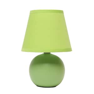 8.66 in. Green Traditional Petite Ceramic Orb Base Bedside Table Desk Lamp with Matching Tapered Drum Fabric Shade