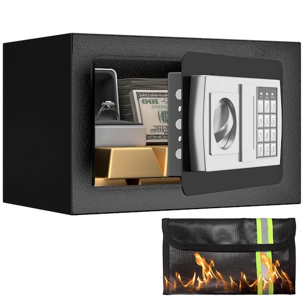 0.43 cu.ft. Matte Black Small Fireproof Safes Personal Safety Box with Fireproof Bag, Digital Security Safe Box w/ Lock