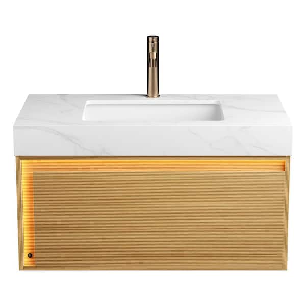 Loiry Modern 36 in. Single Sink Floating Light Oak Bath Vanity with Carrara White Sintered Stone Top Pre-Assembled