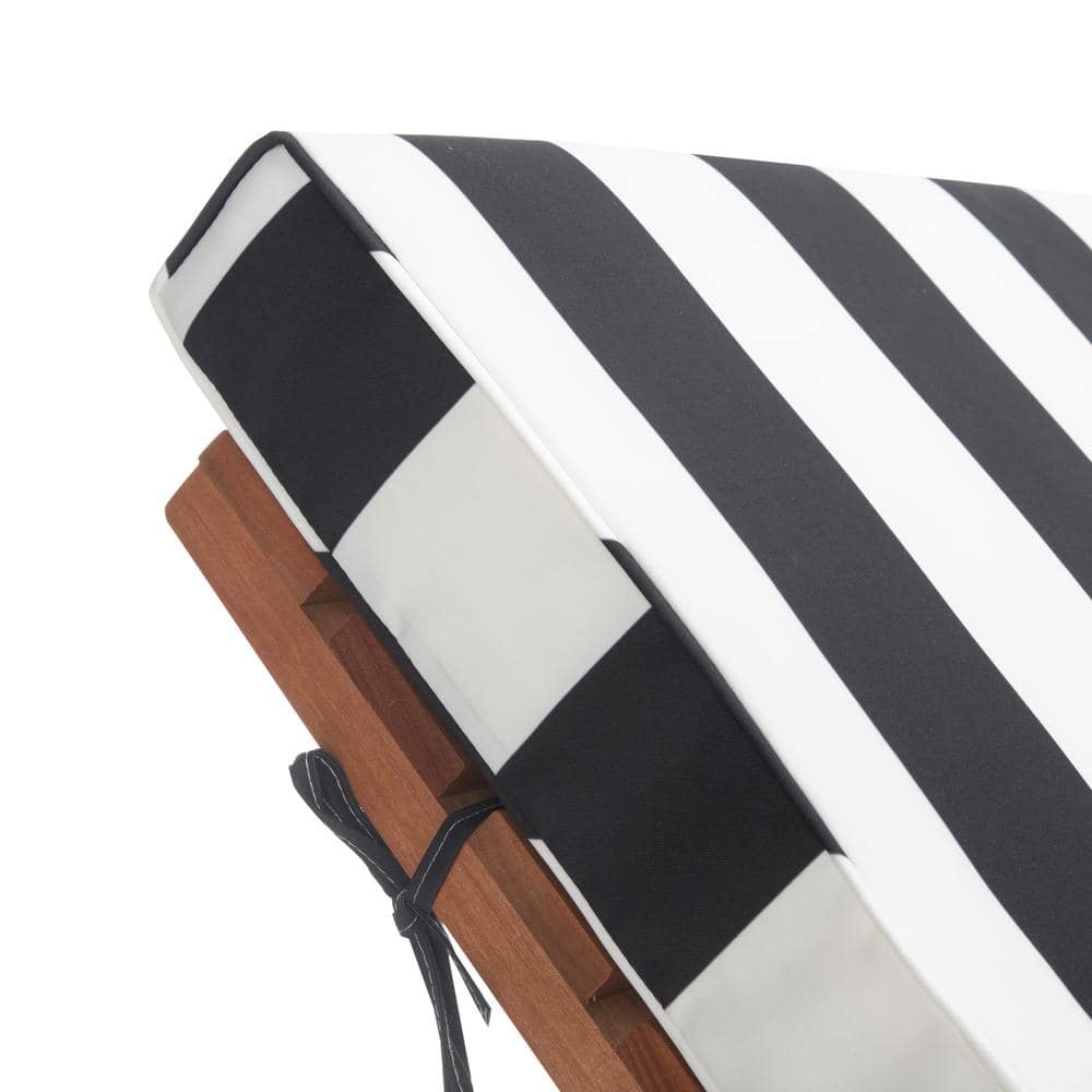 Newport Black and White Striped Eucalyptus Chaise Lounge with Cushions