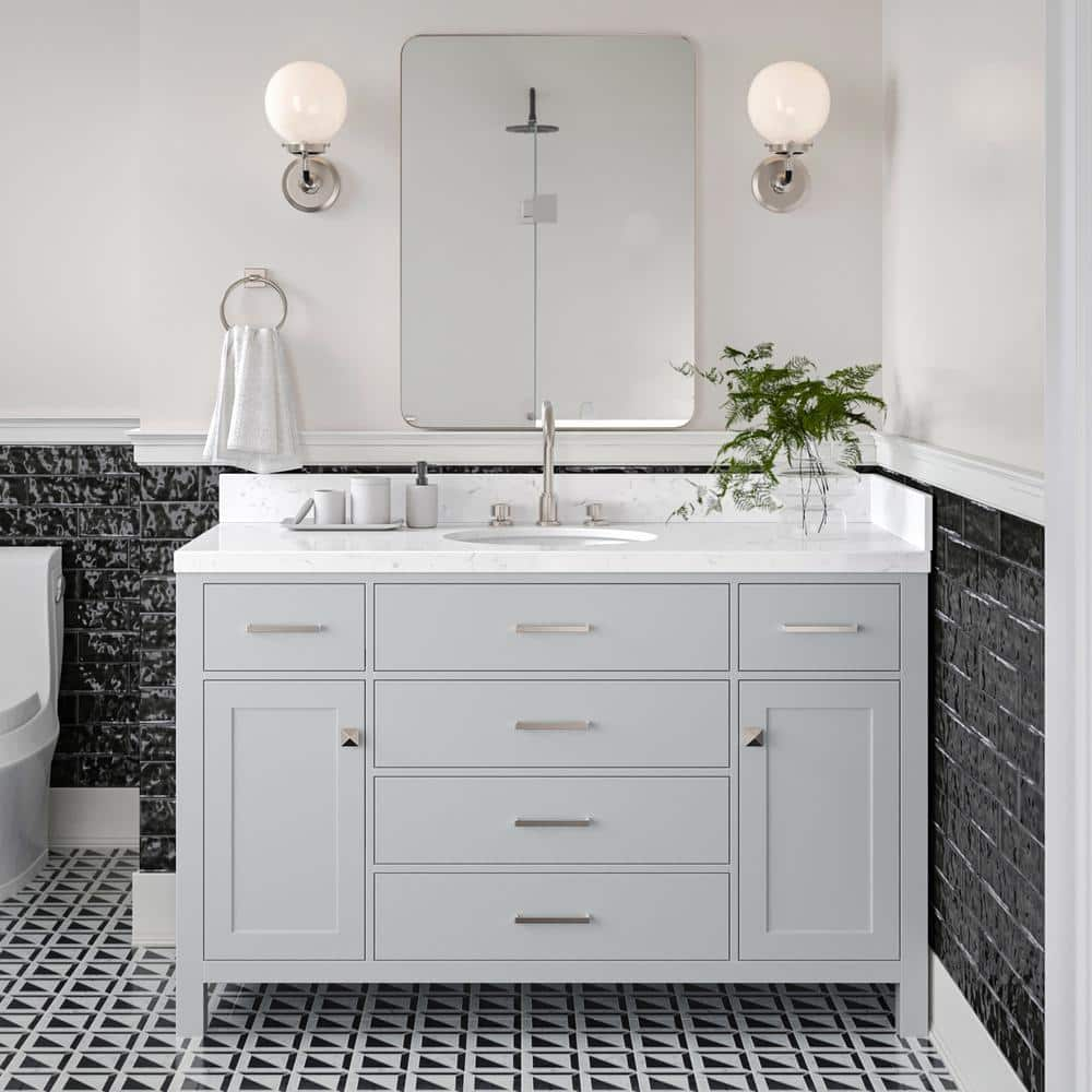 Bristol 54.25 in. W x 22 in. D x 36 in. H Single Sink Freestanding Bath Vanity in Grey with Carrara White Quartz Top -  ARIEL, H054SCQOVOGRY