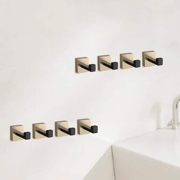 8-Pack J-Hook Wall-Mounted Stainless Steel Bathroom Robe/Towel Hook in Gold Plus Matte Black for Bathroom Kitchen