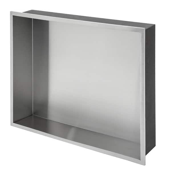 FUNKOL 19 in. x 15 in. Brushed Nickel Stainless Steel Wall Mounted Shower Niche Single Shelf