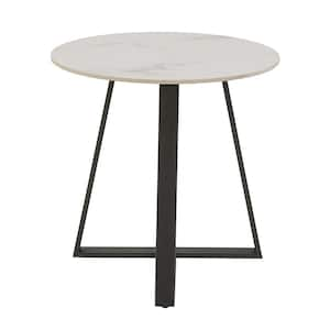 23.5 in. White Round Glossy Sintered Stone with Grey Metal Base End Table