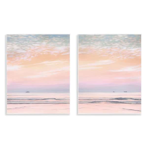 Peachy Coastal Sunrise by Grace Popp 2 Pieces Unframed Coastal Graphic Art Print 14 in. x 11 in.