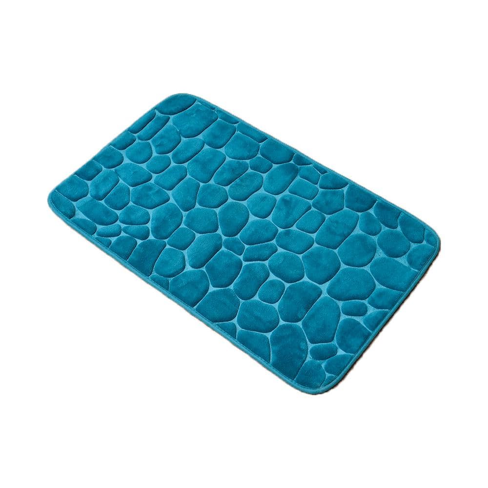3D Cobble Stone Shaped Memory Foam Bath Mat Microfiber Non Slip Peacock Blue