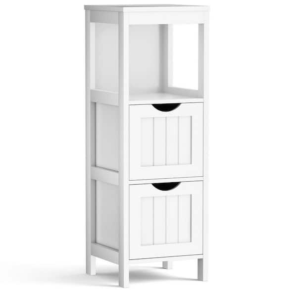 ANGELES HOME 12 in. W x 12 in. D x 35 in. H White Bathroom Storage Floor Linen Cabinet with 2 Drawers