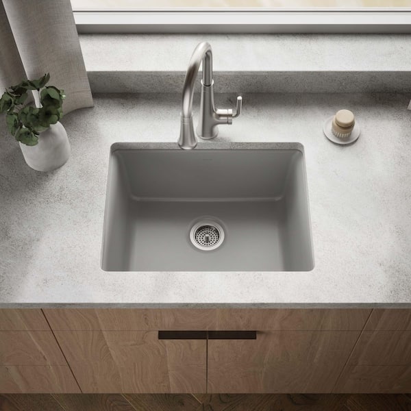 Kennon Neoroc Matte Grey Granite Composite 25 in. 1-Hole Single Bowl Drop-In Kitchen Sink