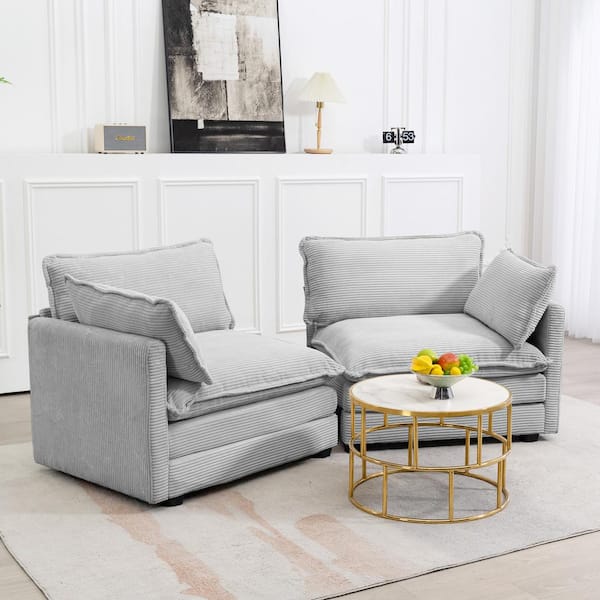 Modern Grey Corduroy Loveseat with Two Pillows for Living