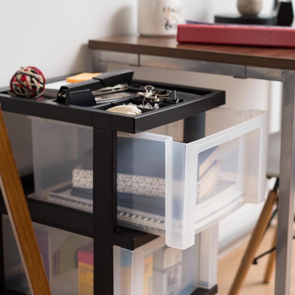Sleek Black 4-Drawer Storage Cart with Organizer Top and Smooth-Glide Wheels