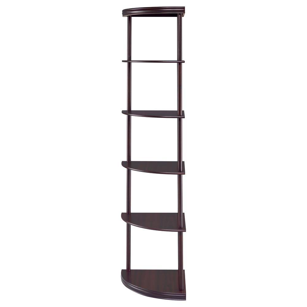 Cappuccino Brown 5-Shelf Corner Bookcase with Metal Frame