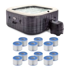 PureSpa Plus 4-Person Inflatable Square Hot Tub Spa and Type S1 Filter Cartridges (12 Pack)