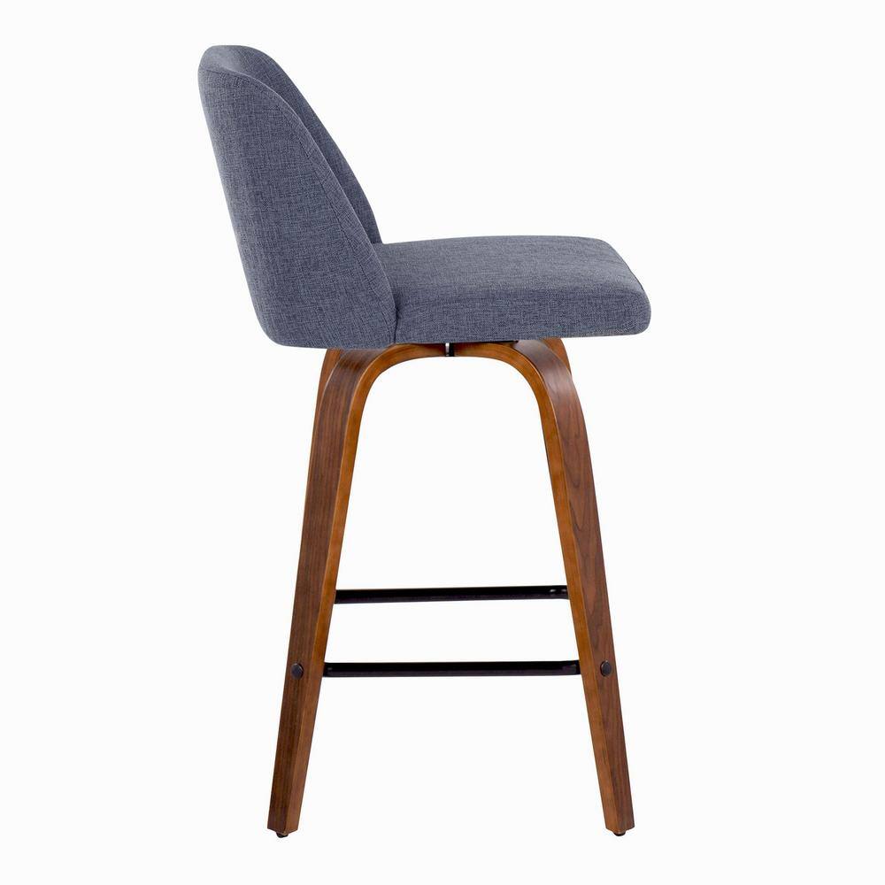 Toriano Mid-Century Modern Blue Wood & Metal Counter Stool - Set of 2
